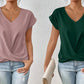 🎉Sonderpreis🎉👚Lässiges T-Shirt mit kurzen Ärmeln und eleganten Falten am V-Ausschnitt