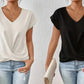 🎉Sonderpreis🎉👚Lässiges T-Shirt mit kurzen Ärmeln und eleganten Falten am V-Ausschnitt
