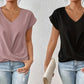 🎉Sonderpreis🎉👚Lässiges T-Shirt mit kurzen Ärmeln und eleganten Falten am V-Ausschnitt