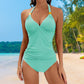 Damen-Sexy-Neckholder-Badeanzug mit Raffung