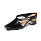 🌟Damen Casual Metall Quadratische Zehe Mittlerer Blockabsatz Mules