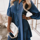👗Sommerkleid mit Rüschenbesatz und V-Ausschnitt – Leichter Denim-Look
