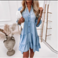 👗Sommerkleid mit Rüschenbesatz und V-Ausschnitt – Leichter Denim-Look