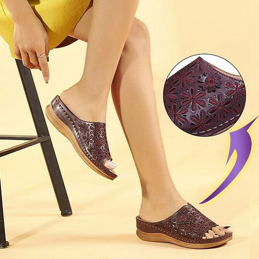 Orthopädische Damen-Sandalen aus PU-Leder mit weichem Fußbett und Fußgewölbestütze