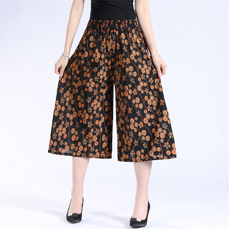 Damenhose mit hoher elastischer Taille und plissiertem Chiffon mit weitem Bein