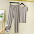 Soft Comfortable Ice Silk Short Sleeve T-Shirt Two Piece Set Loose Wide-leg Pants