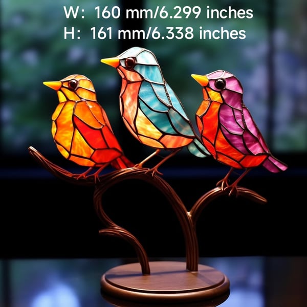 🎉45% AUS ! 🌈Buntglas Vögel auf Zweig Desktop Ornamente 🕊️✨