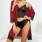 Spitze Satin Strumpfhalter Nachthemd, Vierteiliges Set