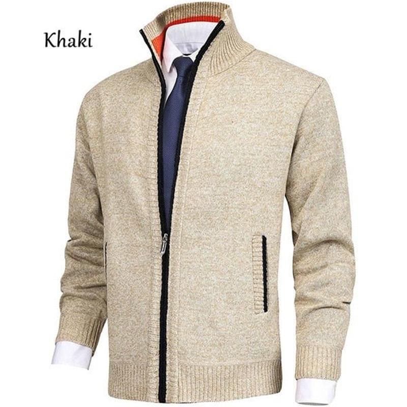 🔥 Solide Herrenfarbe Stehkragen Modische offene Strickjacke Cardigan