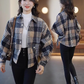 Karierte Hemdjacke aus Samt im koreanischen Stil