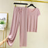 Soft Comfortable Ice Silk Short Sleeve T-Shirt Two Piece Set Loose Wide-leg Pants