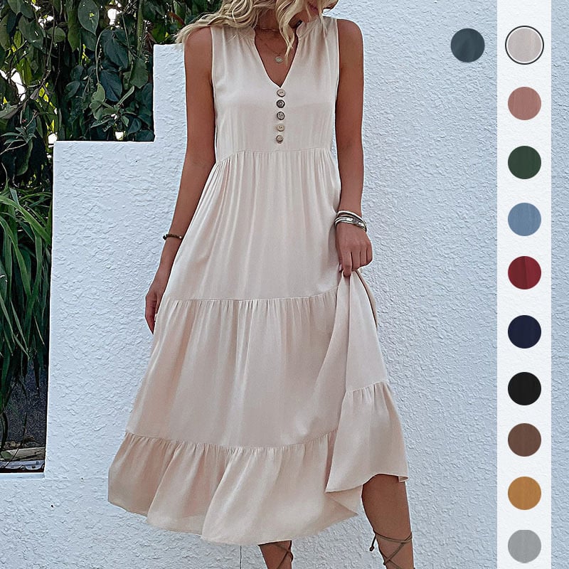 Sommerschlussverkauf - 49% Rabatt!Knopf-Detail Lagen-Saum-Kleid