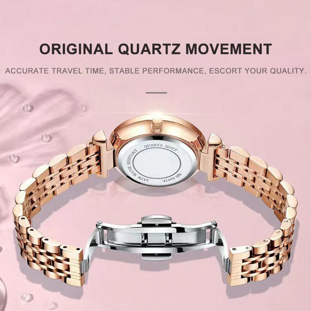 Luxus Uhren für Damen Edelstahl Wasserdicht Quarz Weiblich Armbanduhr Mädchen Geschenk+Box