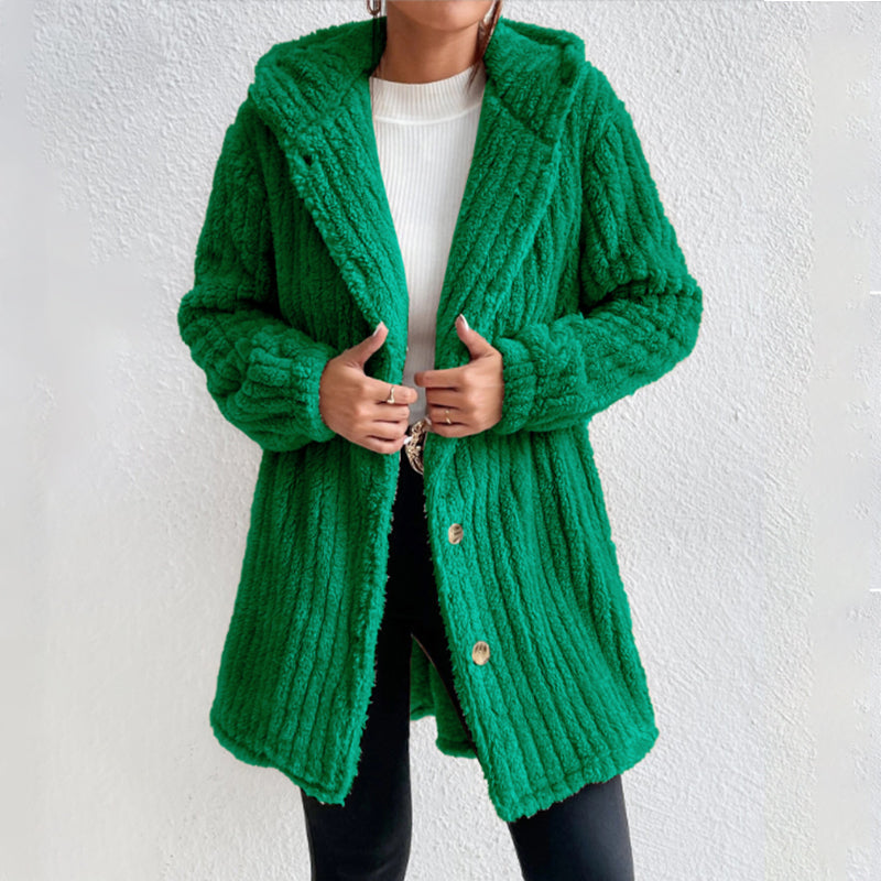 Strickjacke mit Knopfleiste und Kapuze