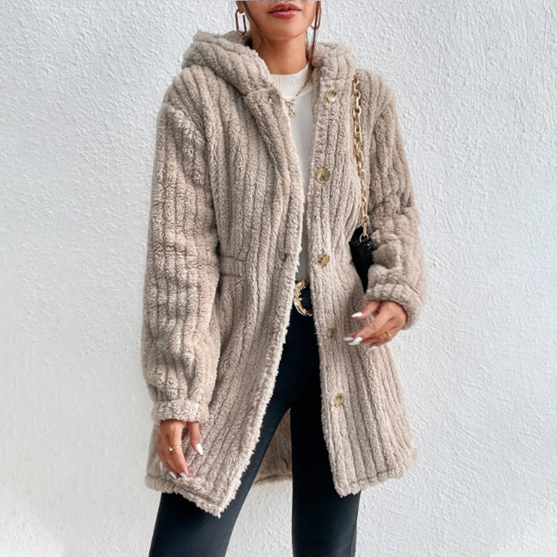 Strickjacke mit Knopfleiste und Kapuze