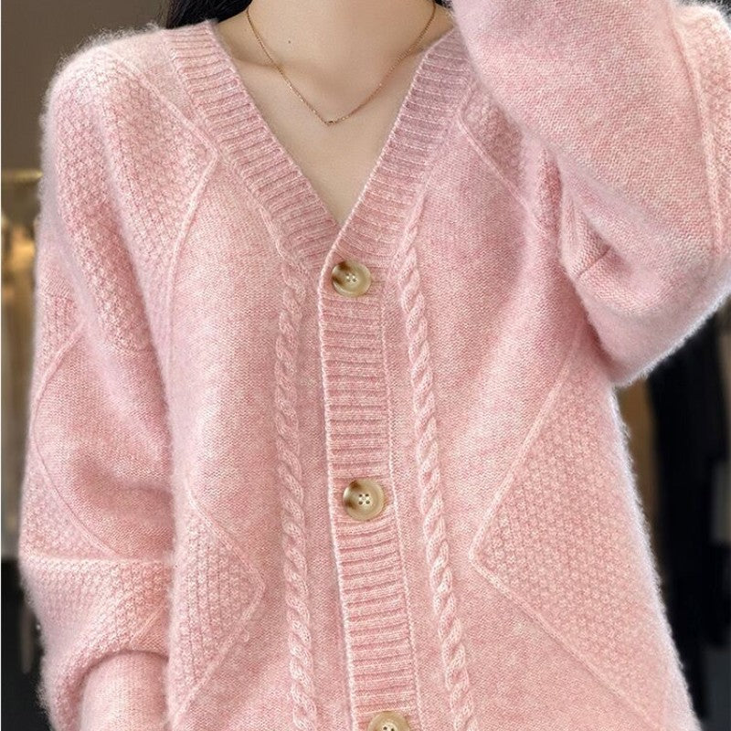 [Geschenk für Frauen] Frauen lose schlampig Faux Kaschmir Knopf vorne Strickjacke Pullover