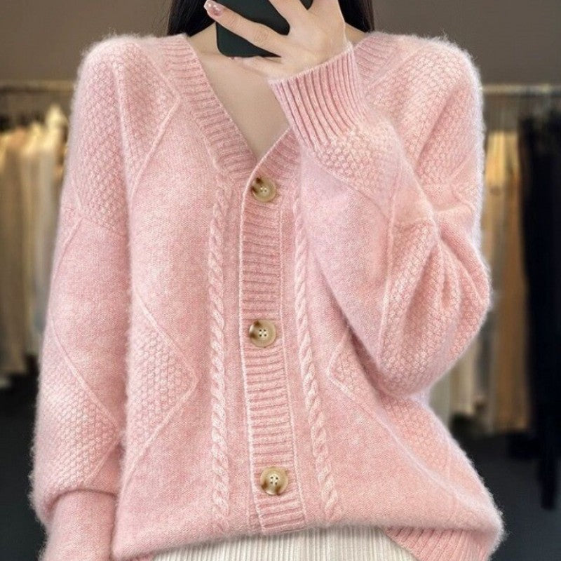 [Geschenk für Frauen] Frauen lose schlampig Faux Kaschmir Knopf vorne Strickjacke Pullover