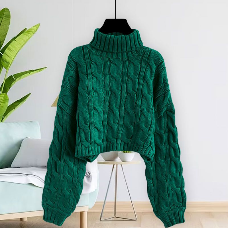 Damen Rollkragenpullover mit Zopfmuster Grün - Tolles Geschenk