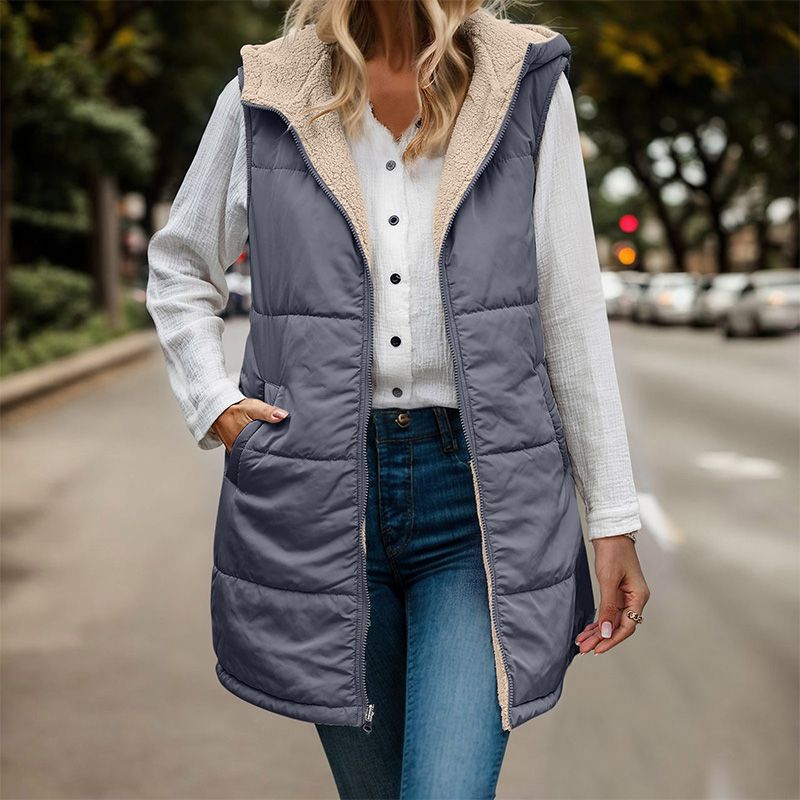 Kostenloser Versand💖Großes Geschenk🎅Damen Herbst Reversible Weste Ärmellose Faux Fleece Jacke