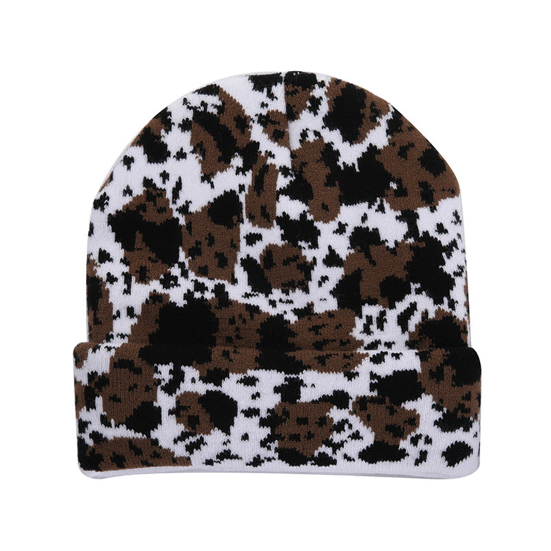 [Warmes Geschenk] Unisex Kuhdruck & Leopardendruck Strickmütze warm